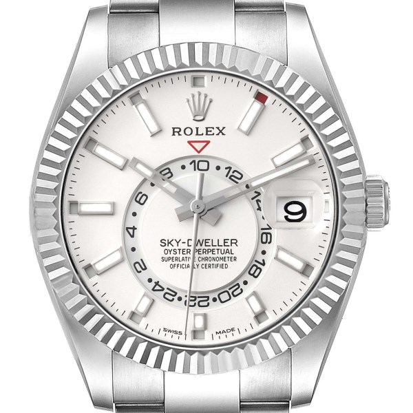 Rolex Sky-Dweller Silver Dial Steel White Gold Mens Watch 326934 Box Card