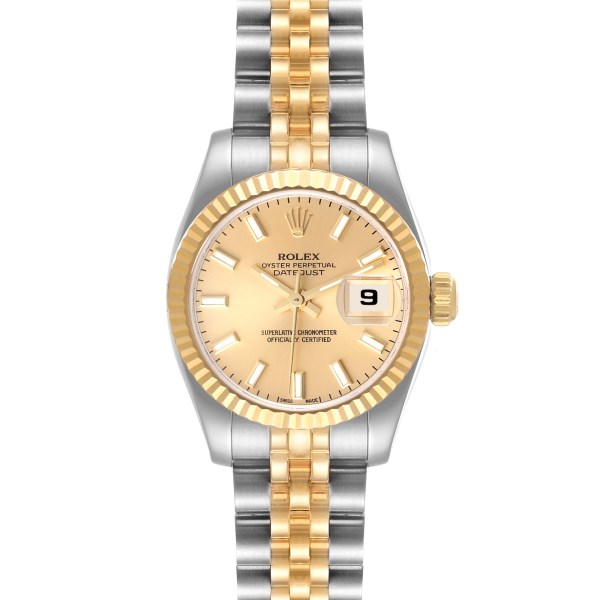 Rolex Datejust Steel Yellow Gold Champagne Dial Ladies Watch 179173 Box Papers
