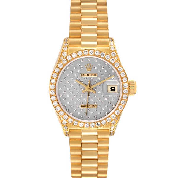 Rolex Datejust President Yellow Gold Pleiades Diamond Dial Ladies Watch 69158