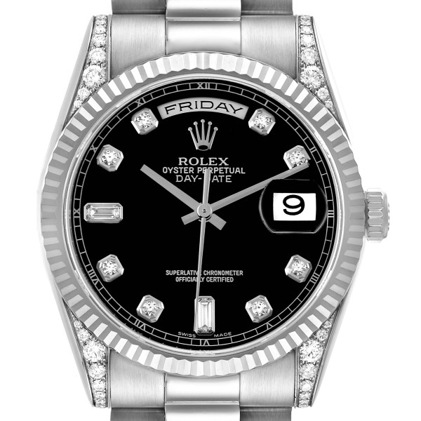 Rolex President Day-Date 18k White Gold Diamond Mens Watch 118339 Box Papers