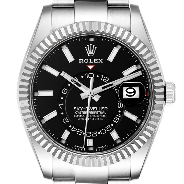 Rolex Sky-Dweller Black Dial Steel White Gold Mens Watch 326934 Box Card