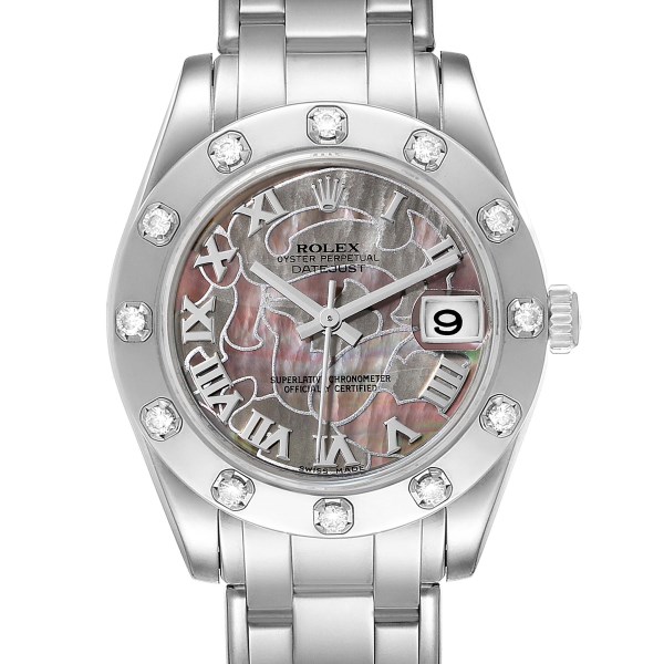 Rolex Pearlmaster Midsize White Gold Mother of Pearl Diamond Ladies Watch 81319 Box Card