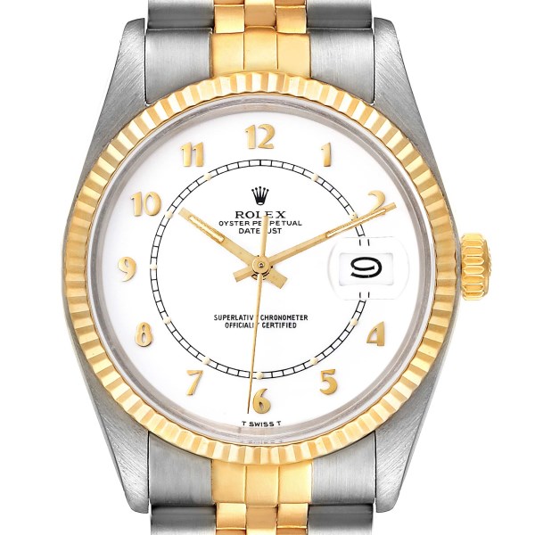 Rolex Datejust Steel Yellow Gold Boiler Gauge Dial Vintage Mens Watch 16013