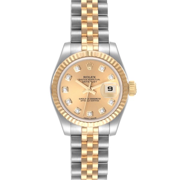 Rolex Datejust 26mm Steel Yellow Gold Diamond Dial Ladies Watch 179173