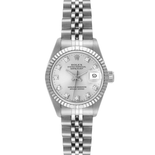 Rolex Datejust White Gold Silver Diamond Dial Ladies Watch 69174 Box Papers