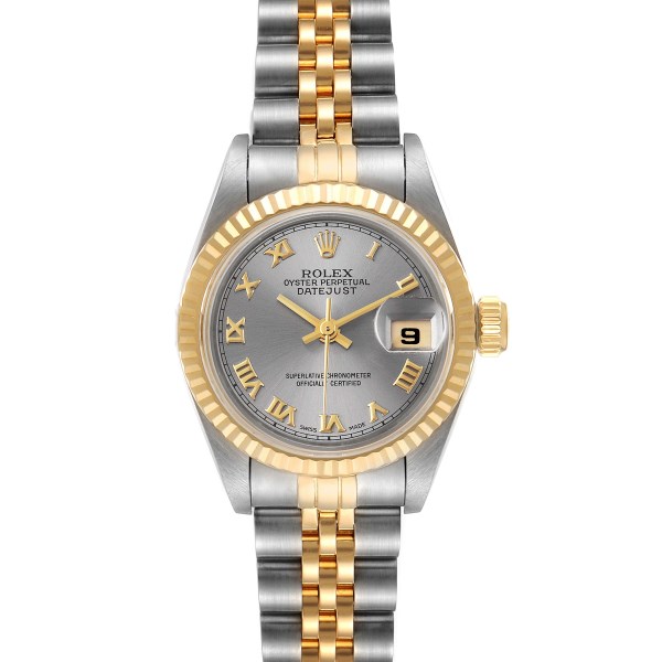 Rolex Datejust Steel Yellow Gold Slate Grey Dial Ladies Watch 69173 Box Papers