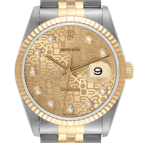 Rolex Datejust Steel Yellow Gold Anniversary Diamond Dial Mens Watch 16233