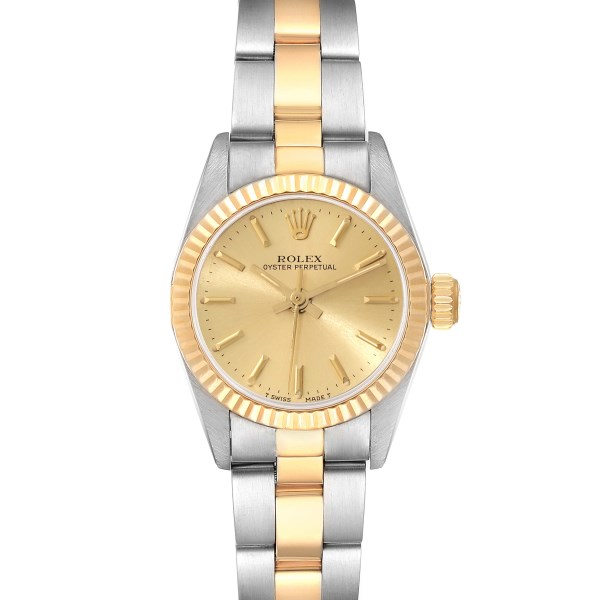 Rolex Oyster Perpetual Steel Yellow Gold Champagne Dial Ladies Watch 67193