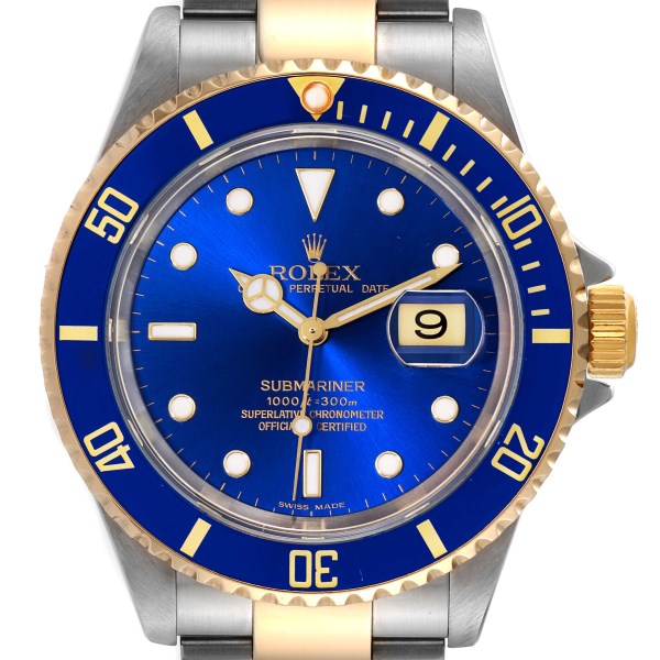 Rolex Submariner Blue Dial Steel Yellow Gold Mens Watch 16613 Box Papers