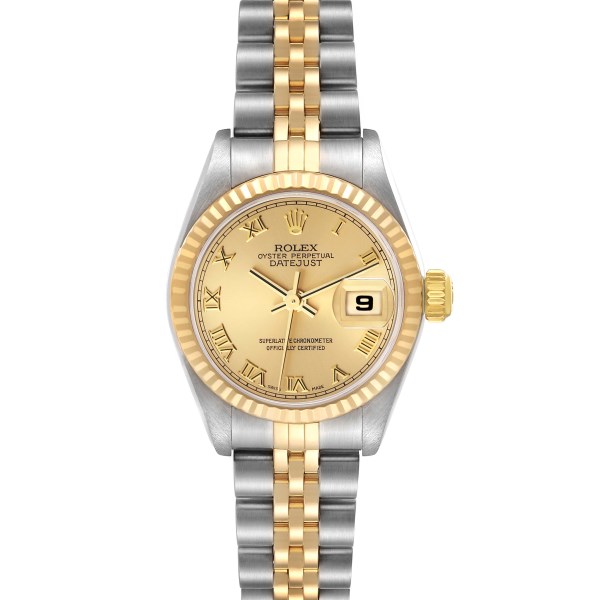 Rolex Datejust Steel Yellow Gold Champagne Roman Dial Ladies Watch 79173