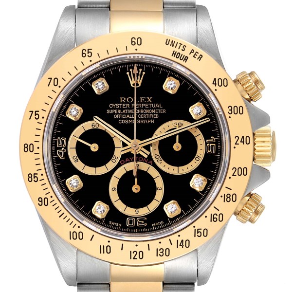 Rolex Daytona Steel Yellow Gold Inverted 6 Diamond Dial Mens Watch 16523 Box Papers