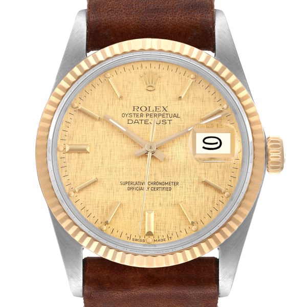 Rolex Datejust Steel Yellow Gold Vintage Linen Dial Mens Watch 16013