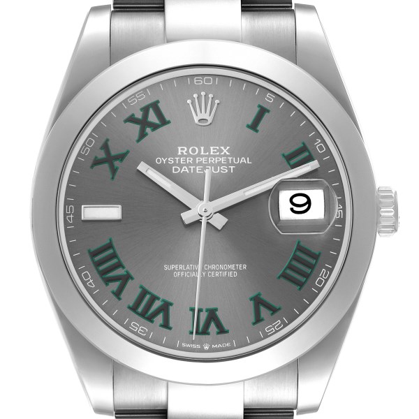 Rolex Datejust 41 Grey Green Wimbledon Dial Steel Mens Watch 126300 Box Card