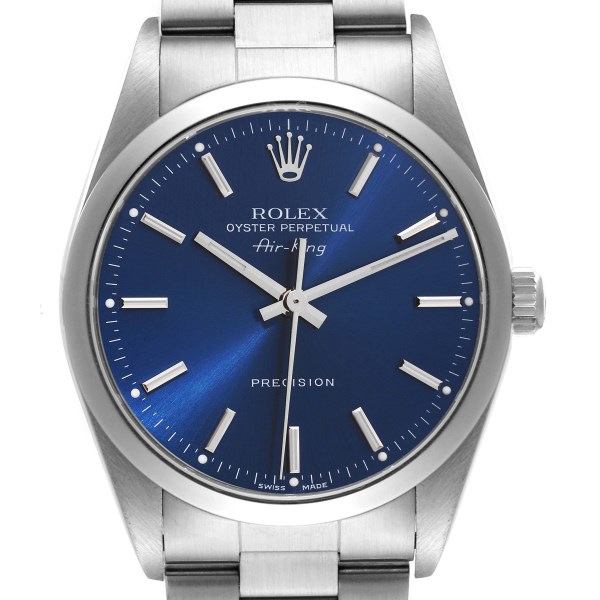 Rolex Air King 34 Blue Dial Smooth Bezel Steel Mens Watch 14000