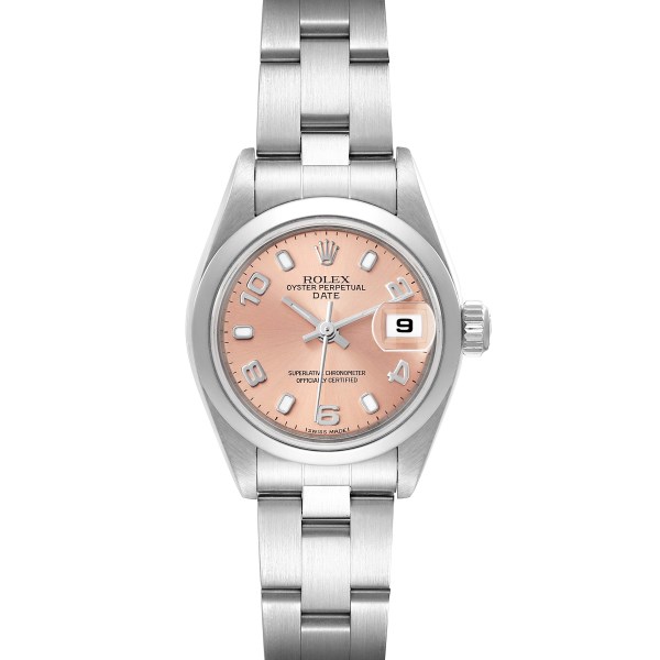 Rolex Date 26 Salmon Dial Domed Bezel Steel Ladies Watch 79160
