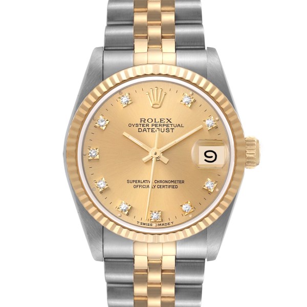 Rolex Datejust Midsize Steel Yellow Gold Diamond Dial Ladies Watch 68273