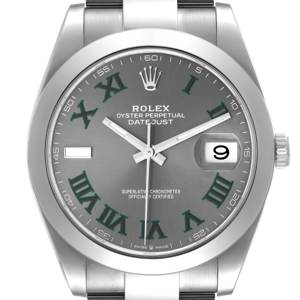 Rolex Datejust 41 Grey Green Wimbledon Dial Steel Mens Watch 126300 Box Card
