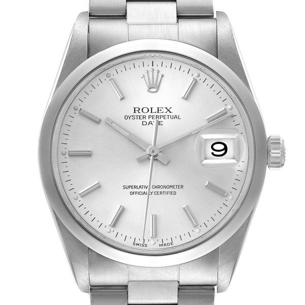 Rolex Date Silver Dial Smooth Bezel Automatic Steel Mens Watch 15200