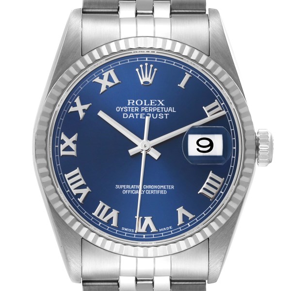 Rolex Datejust 36 Steel White Gold Blue Dial Mens Watch 16234