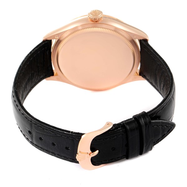 Rolex Cellini Time Rose Gold White Dial Black Strap Mens Watch 50505