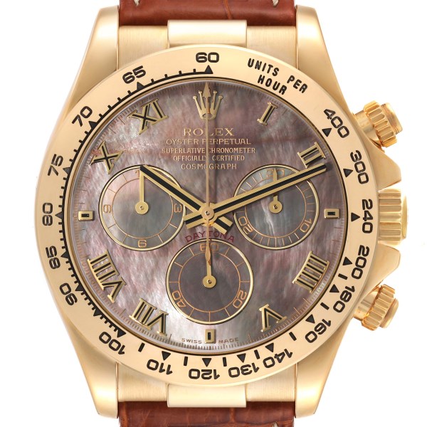 Rolex Daytona Yellow Gold Mother of Pearl Dial Mens Watch 116518 Box Papers