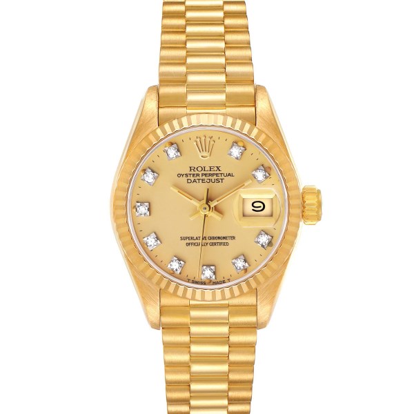 Rolex President Datejust Yellow Gold Diamond Dial Ladies Watch 69178
