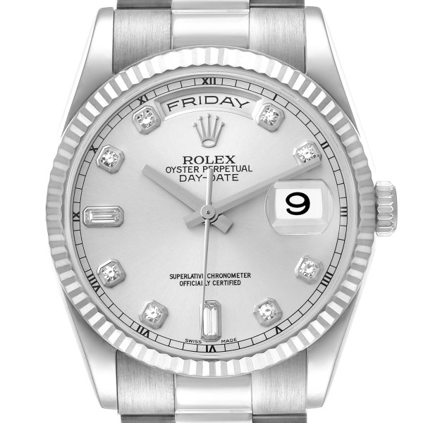 Rolex President Day-Date White Gold Diamond Dial Mens Watch 118239 Box Papers