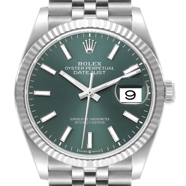 Rolex Datejust Steel White Gold Mint Green Dial Mens Watch 126234 Box Card