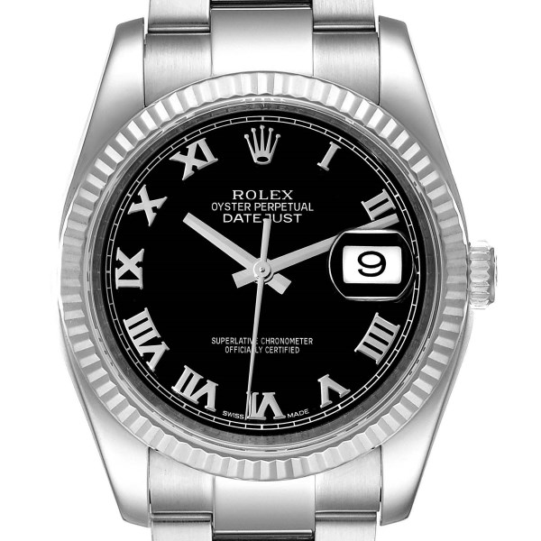 Rolex Datejust Steel White Gold Black Dial Oyster Bracelet Mens Watch 116234