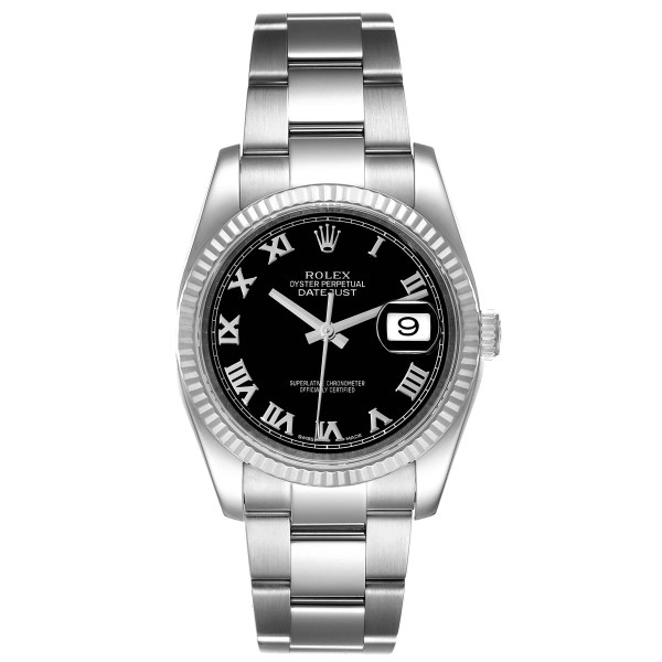 Rolex Datejust Steel White Gold Black Dial Oyster Bracelet Mens Watch 116234