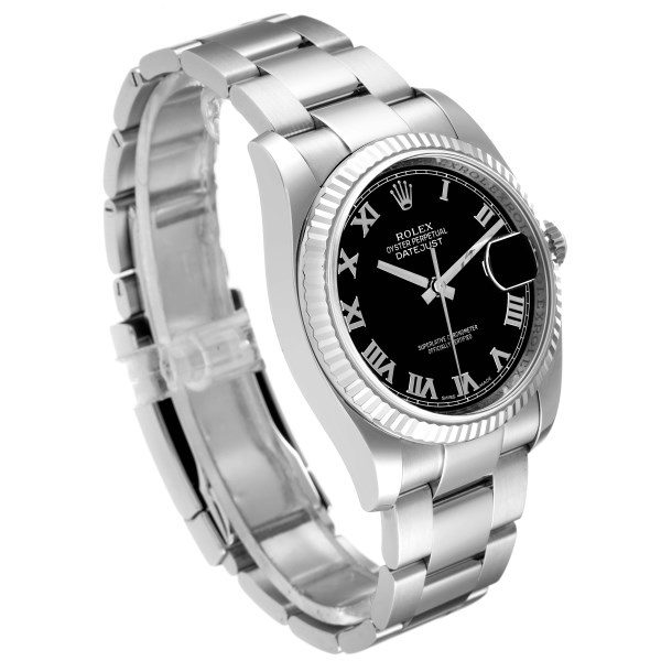 Rolex Datejust Steel White Gold Black Dial Oyster Bracelet Mens Watch 116234