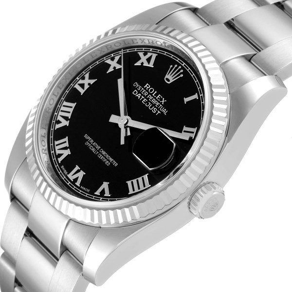Rolex Datejust Steel White Gold Black Dial Oyster Bracelet Mens Watch 116234