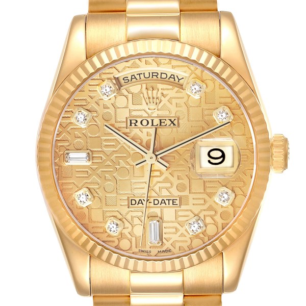 Rolex Day-Date President Yellow Gold Anniversary Diamond Dial Mens Watch 118238