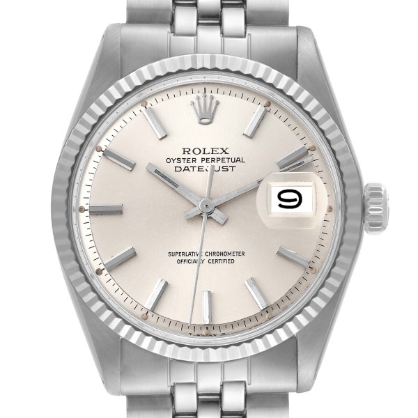 Rolex Datejust Steel White Gold Silver Dial Vintage Mens Watch 1601