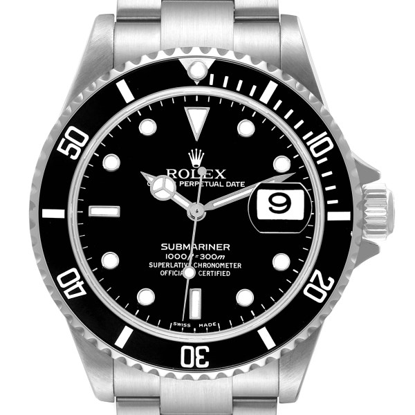 Rolex Submariner Date Black Dial Steel Mens Watch 16610 Box Papers