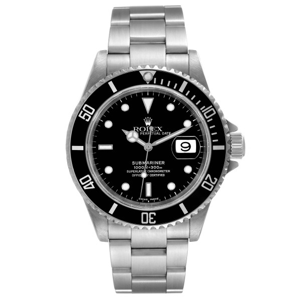 Rolex Submariner Date 40mm Black Dial Steel Mens Watch 16610 Box Papers