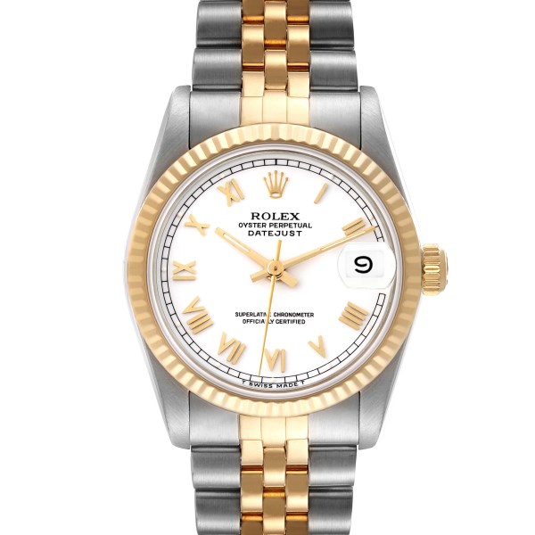 Rolex Datejust Midsize 31mm Steel Yellow Gold White Dial Ladies Watch 68273