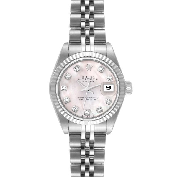 Rolex Datejust Steel White Gold Mother of Pearl Diamond Ladies Watch 79174 Box Papers