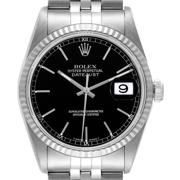 Rolex Datejust 36 Steel White Gold Black Dial Mens Watch 16234