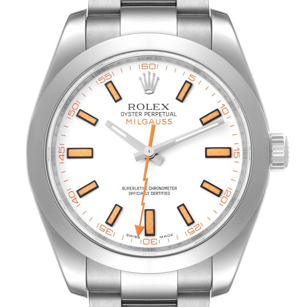 Rolex Milgauss White Dial Stainless Steel Mens Watch 116400V Box Service Card