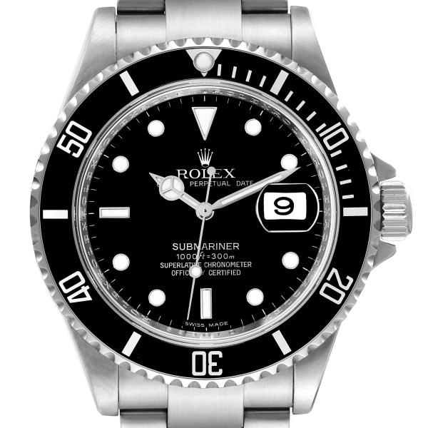 Rolex Submariner Date Black Dial Steel Mens Watch 16610 Box Card