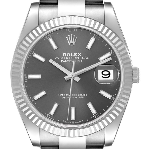 Rolex Datejust 41 Steel White Gold Slate Dial Mens Watch 126334 Box Card