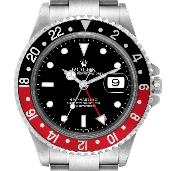 Rolex GMT Master II Black Red Coke Bezel Steel Mens Watch 16710
