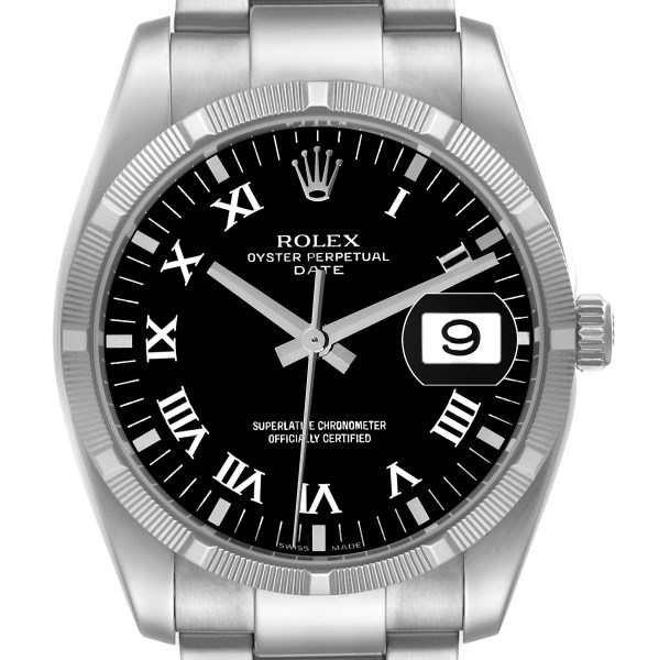 Rolex Date Steel Black Dial Oyster Bracelet Automatic Mens Watch 115210 Box Card