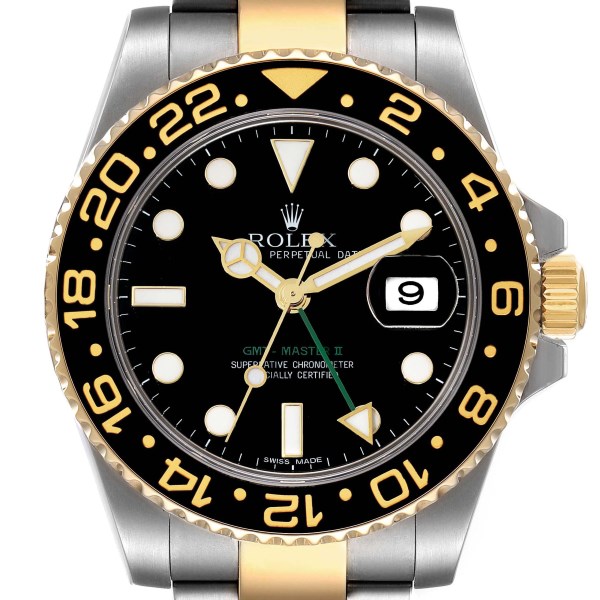 Rolex GMT Master II Yellow Gold Steel Black Dial Mens Watch 116713 Box Card Rolex GMT Master II Yellow Gold Steel Black Dial Mens Watch 116713 Box Card