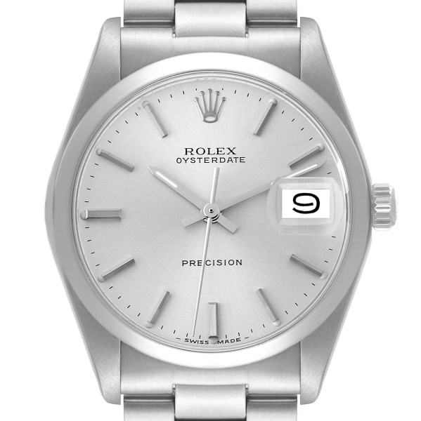Rolex OysterDate Precision Steel Silver Dial Vintage Mens Watch 6694