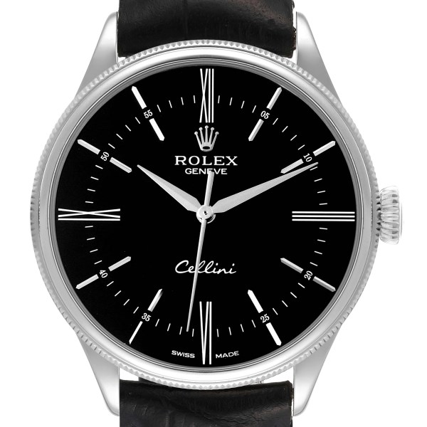 Rolex Cellini Time White Gold Black Dial Mens Watch 50509 Box Card