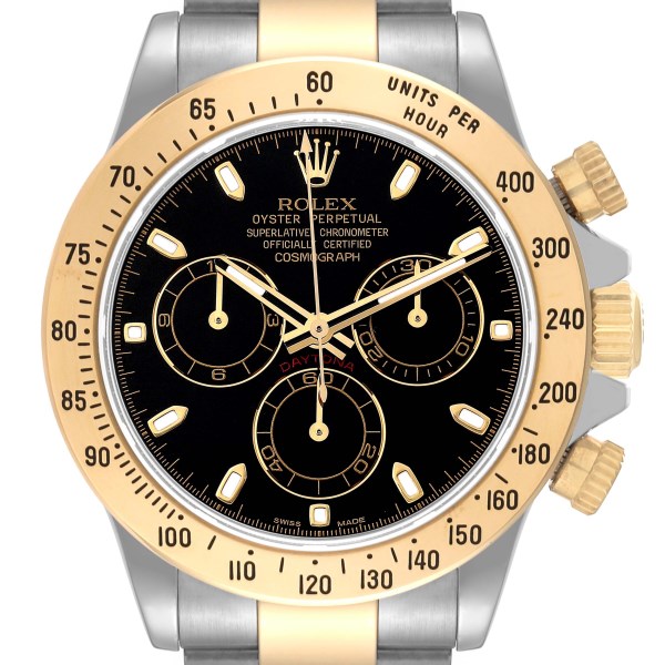 Rolex Daytona Steel Yellow Gold Black Dial Mens Watch 116523 Box Card