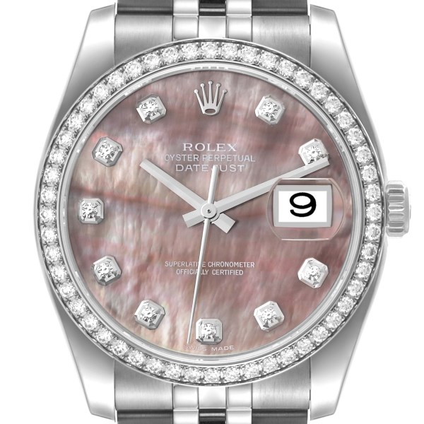 Rolex Datejust Mother of Pearl Diamond Dial Bezel Steel Mens Watch 116244