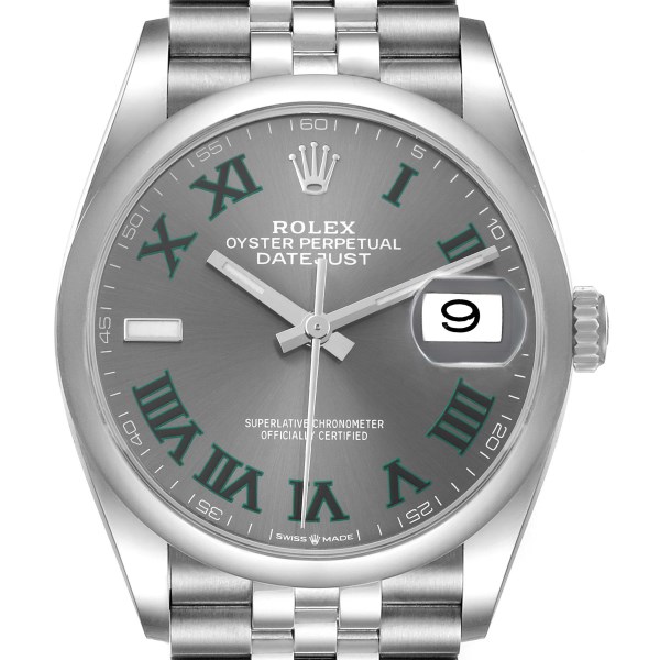 Rolex Datejust 36 Grey Green Wimbledon Dial Steel Mens Watch 126200 Box Card